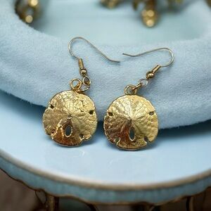 Tropical Gold Tone Sand Dollar Earrings